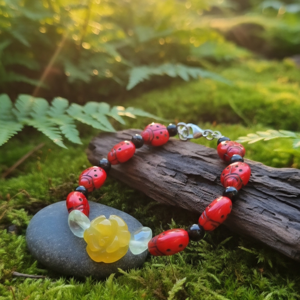 Ladybugs Gather At The Yellow Flower Bracelet